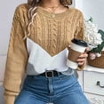 thumbnail image 4 of Riecok Plus Size Sweater for Women Long Sleeves Crewneck Color Block Fall and Winter All-match Casual Fashion Knit Tops Sweaters Khaki M, 4 of 8