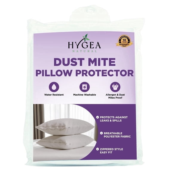 Hygea Natural Pillow Protectors, Allergen and Dust Mite Pillow Protector with Zipper, Standard, 2-Pack