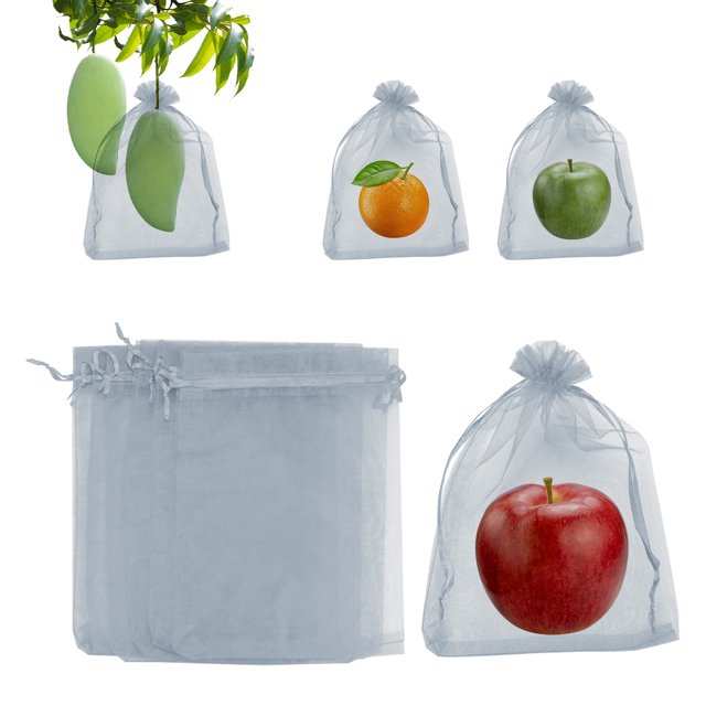 Uxcell 100 Pack Fruit Protection Bags - 6x8 Inch Fruit Netting Bags with Drawstring Apply to Plants(Gray)