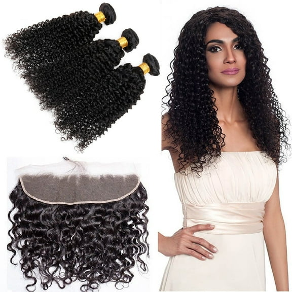 Ustar Virgin Hair 3 Bundles with 4"x13" Lace Frontal Curly