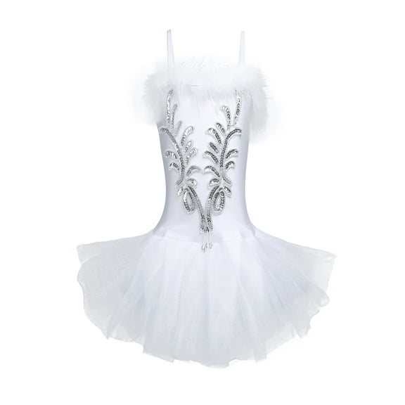 TiaoBug Kids Girls Ballet Dance Tutu Dress Sleeveless Sequined Beads Leotard with Fingerless Gloves Hair Clip Sets