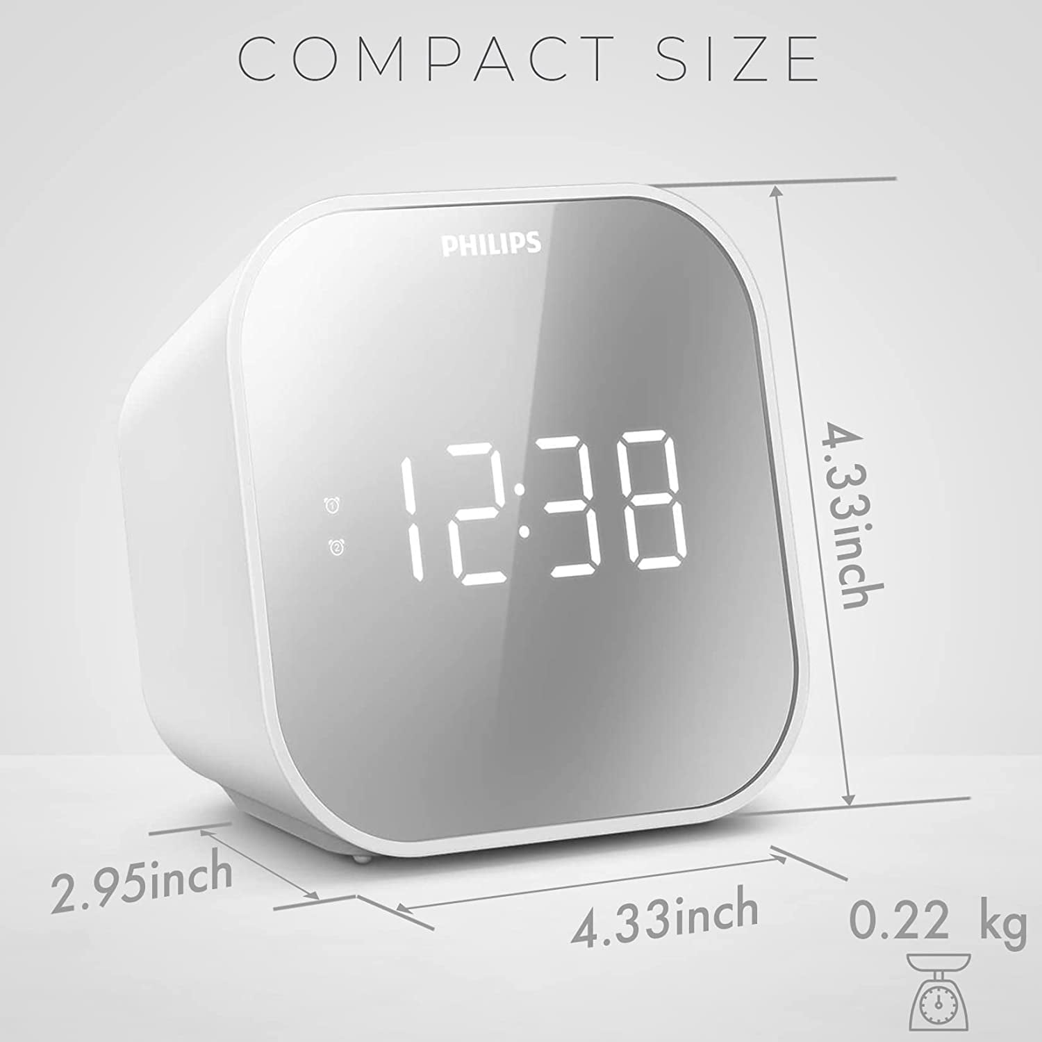 PHILIPS Digital Alarm Clock with USB Charge Port & FM Radio, Mirror Clock