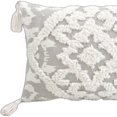 thumbnail image 3 of 13" X 18" Grey And White Damask Zippered Polyester And Cotton Blend Throw Pillow With Tassels, 3 of 5