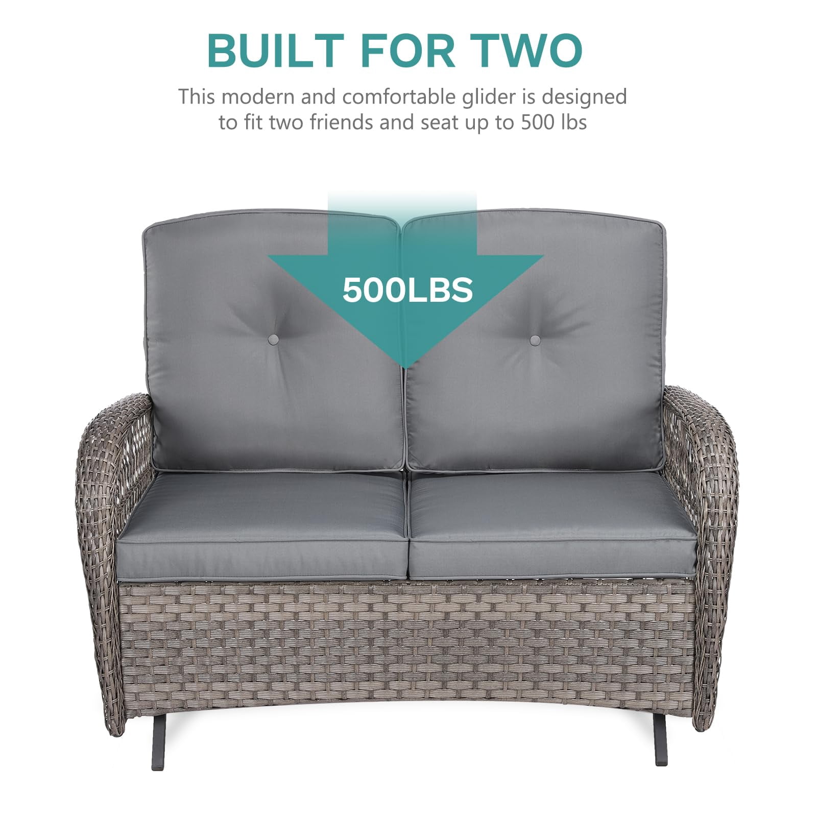 MEETWARM 7 Pieces Outdoor Patio Rattan Furniture Sets, All Weather Patio Wicker Conversation Set- 2 Rocking Chairs, 2 Swivel Chairs, 1 Loveseat Glider w/Cushions, 2 Glass-Top Coffee Table, Gray