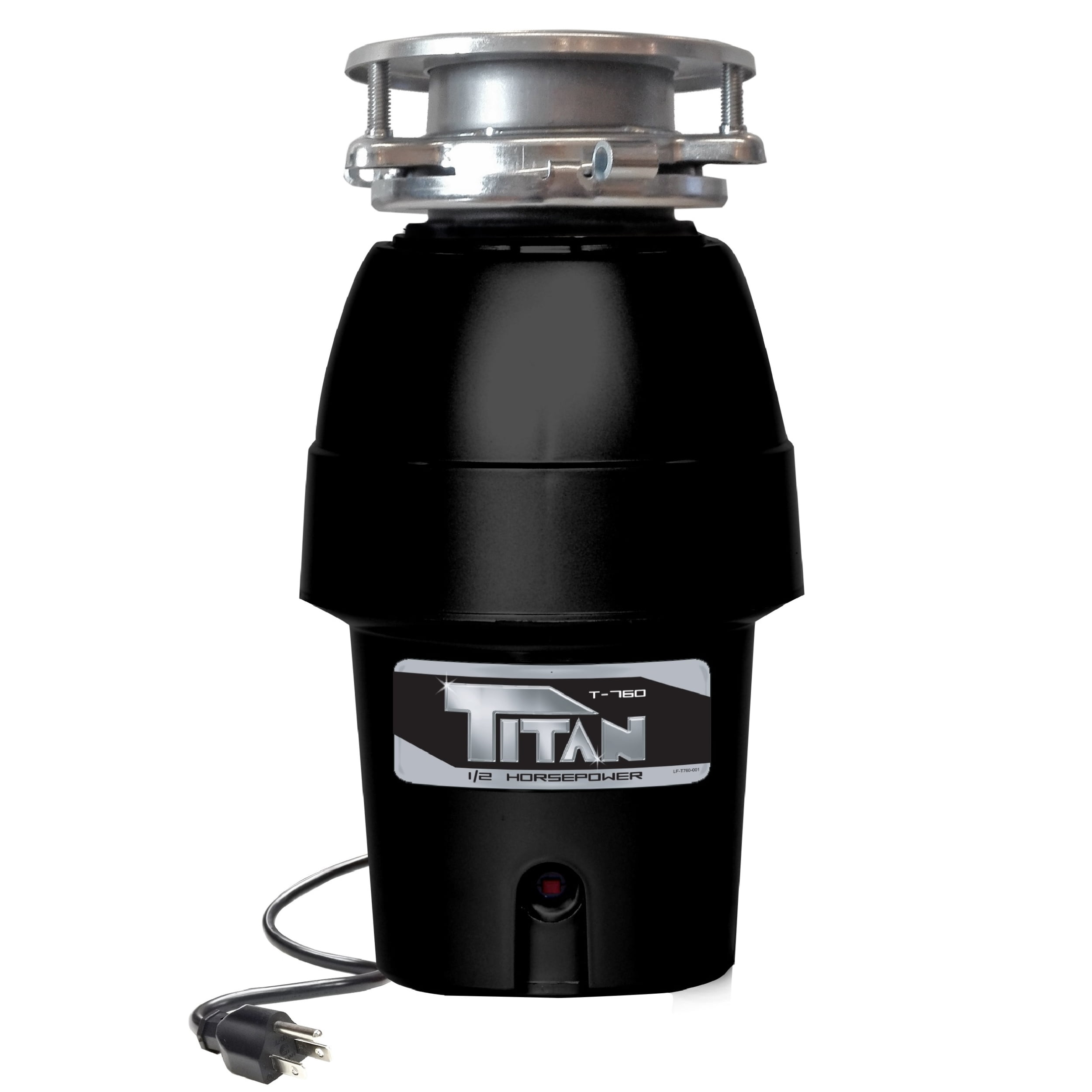 Titan 1/2 HP Mid Duty Garbage Disposal Featuring Bio Shield, Attached Power Cord, Continuous