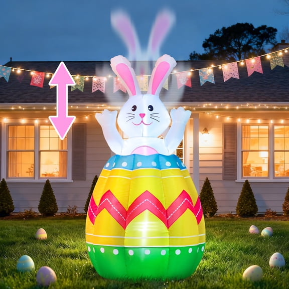 4 FT Inflatable Easter Bunny in The Egg Automatic Up and Down, Outdoor Blow Up Rabbit Yard Decorations Built-in LED Lights, Indoor Yard Party Lawn Garden Holiday Decor