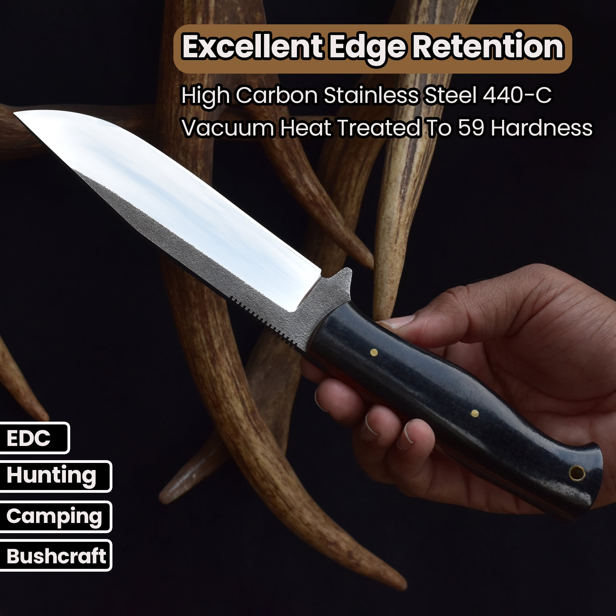 Knives Ranch 3095 440C Steel Bushcraft Knife with Micarta Handle – Fixed Blade Outdoor Knife, Durable Camping, Survival, Hunting & Utility EDC Tool