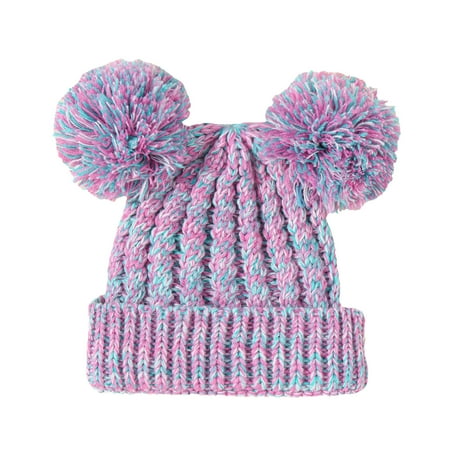 

Kids Caps Children S Hat Double Ball Children S Knitted Pullover Hat Solid Color Warm Baby Wool Hat Outwear Boys Girls
