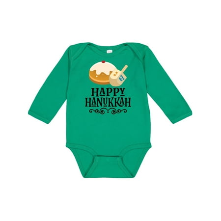 

Inktastic Happy Hanukkah Dreidel Donut Gift Baby Boy or Baby Girl Long Sleeve Bodysuit
