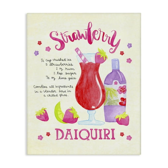 Stupell Industries Strawberry Daiquiri Recipe Food & Beverage Painting Wrapped Canvas Art Print Wall Art, 16 x 20