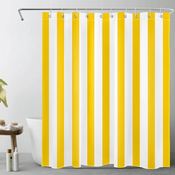 Yellow and White Striped Shower Curtain, Modern Vertical Geometric Stripe Waterproof Bathroom Curtain with Hooks, Washable Bathroom Decor 36"W x 72"H