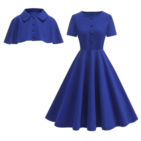 Hduncf Women 1950s Vintage Cocktail Dresses with Shrug Wedding Guest Retro Swing Dresses Temperament Dress Party Prom Dress Blue S