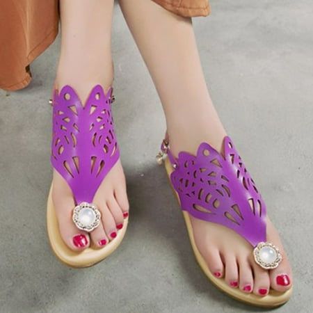 

Holiday Savings 2022! Rourlinge Summer Daily Flip-Flops Leisure Beach Hollow Women s Flat Slippers Purple 38