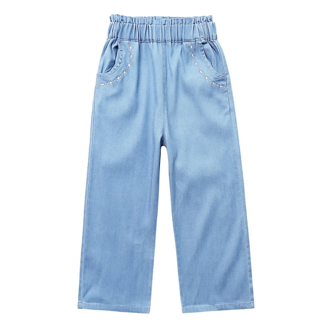Odeerbi 5-12 Años Niños Niñas Jeans de Pierna Ancha Pantalones de Vaquero Suaves Lindos Pantalones de Pierna Recta de Verano Pantalones de Vaquero Con Bolsillo
