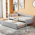 thumbnail image 3 of Harper & Bright Designs Twin Size L Shaped Platform Bed with Pop Up Trundle, Wood Upholstered Corner Bed Frame for Bedroom, Gray, 3 of 16