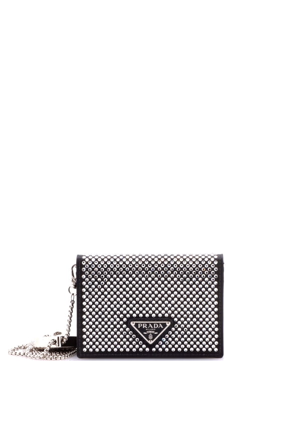 Pre-Owned Flap Card Holder with Chain Satin with Crystals By Rebag