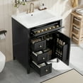 thumbnail image 2 of 24'' Modern Vanity with Leak-proof Ceramic Sink, Solid Wood Frame Vanity with Soft-close Drawers, for Bathrooms, Black, 2 of 9