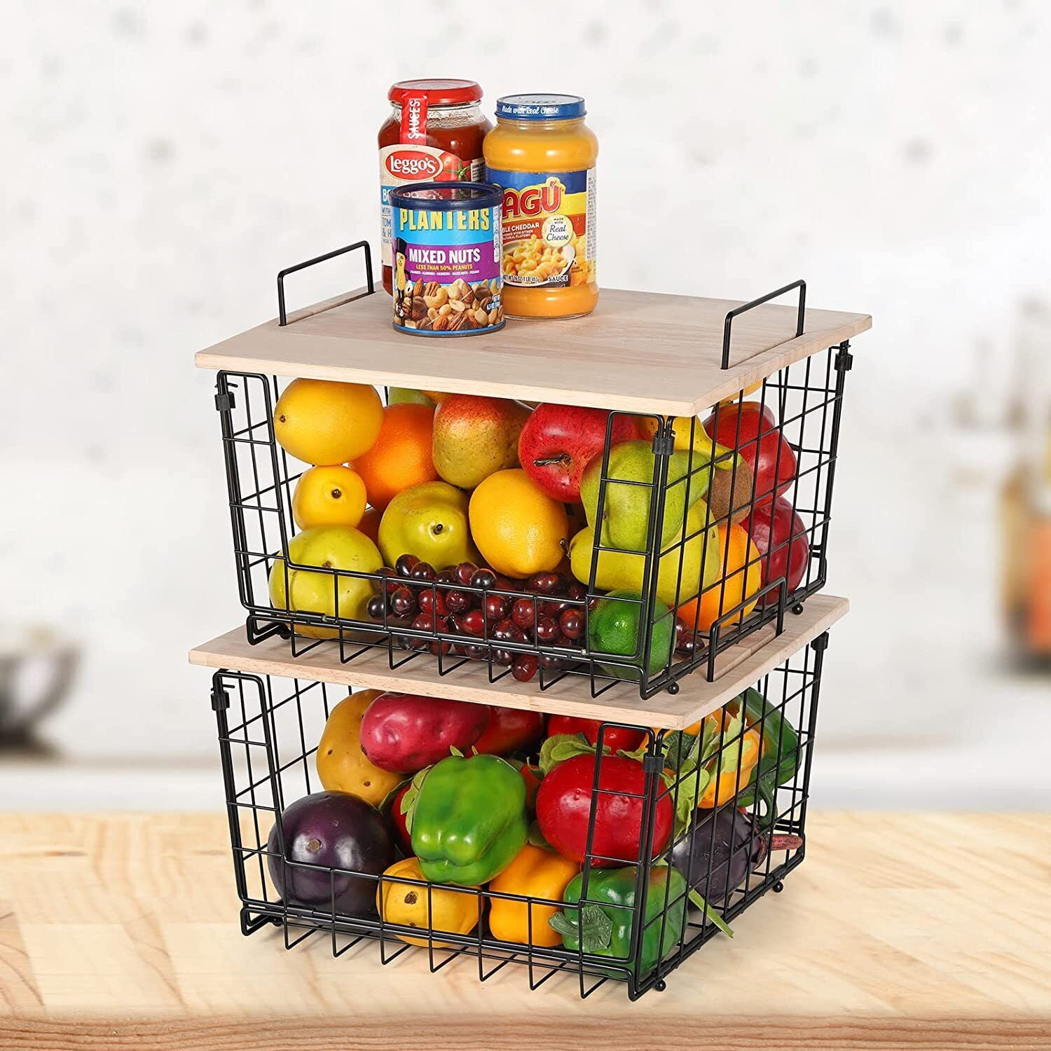 2 Pack Stackable Vegetable Fruit Organizer Basket Kitchen Counter