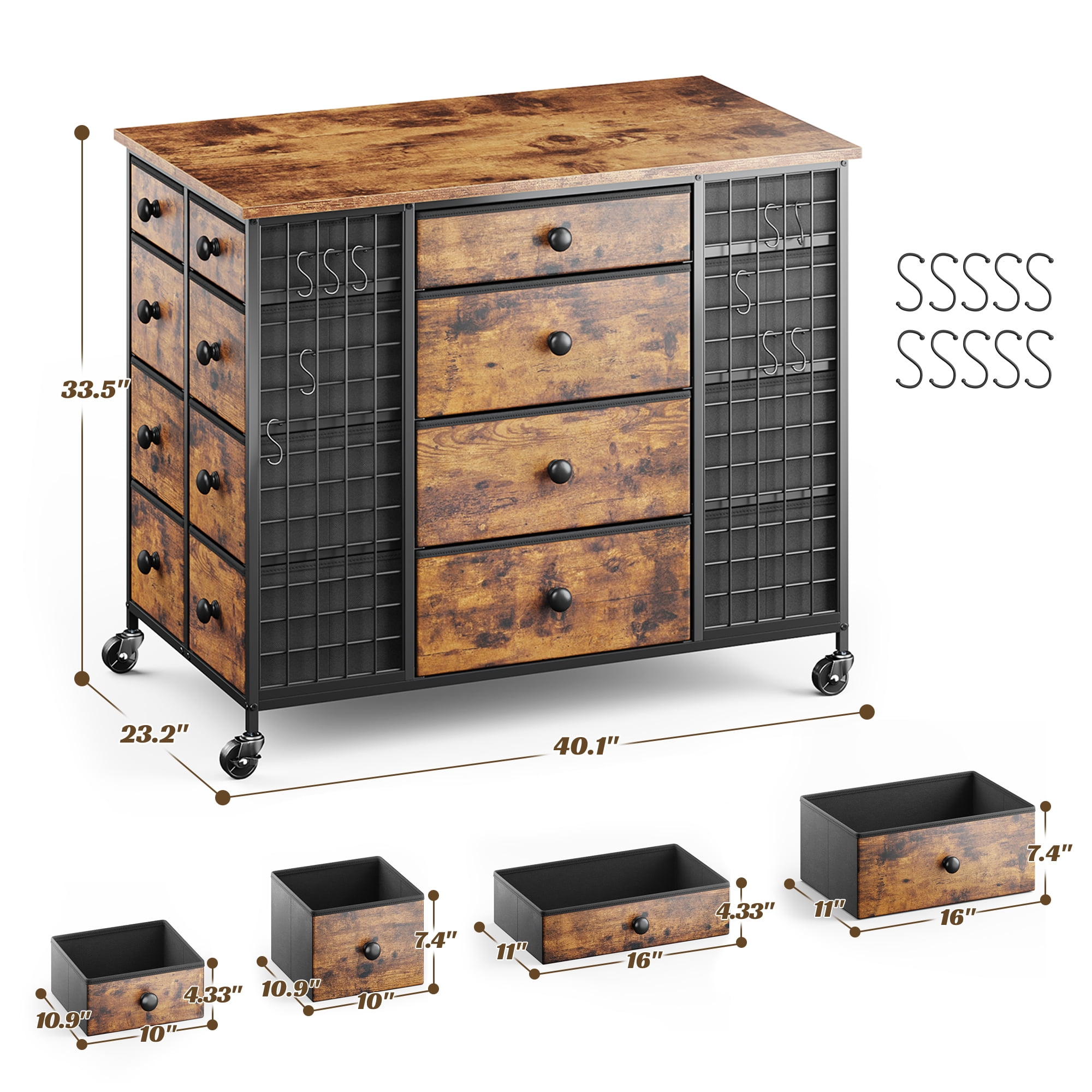 EnHomee 24 Drawers Dresser & Chests of Drawers Fabric dresser for Closet with Wheels,Rusric Brown