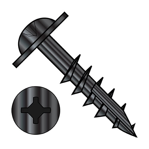 10-9X2 1/2 Square Phillips Drive Round Washer Deep Thread Type17 2/3 Thread Black Oxide (Pack Qty 2,000) BC-1040DXRW17B