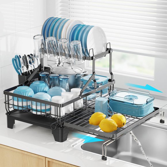 GSlife Large 2 Tier Dish Drying Rack, Expandable