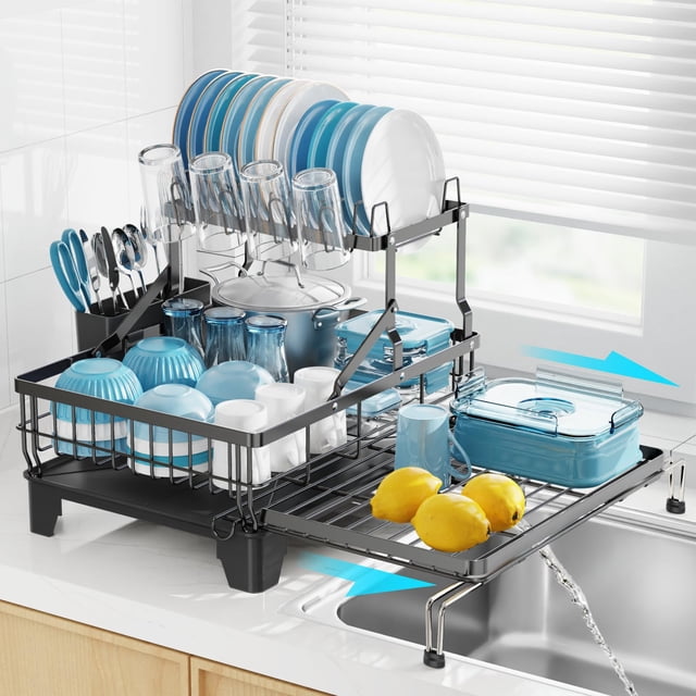 GSlife Large 2 Tier Dish Drying Rack, Expandable