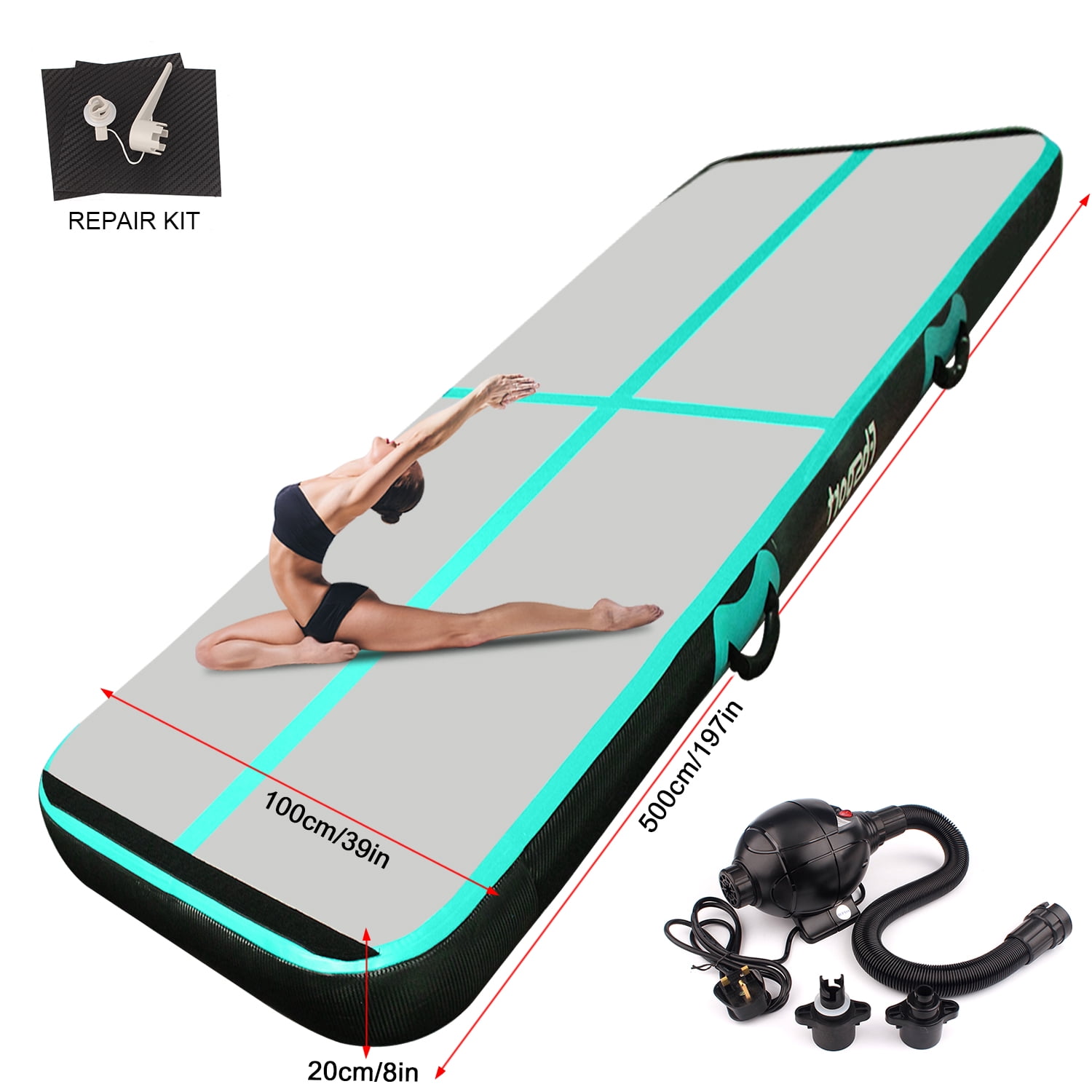 Fbsport Green Black 16ft/5m*1m*0.2m Inflatable Air Track Tumbling