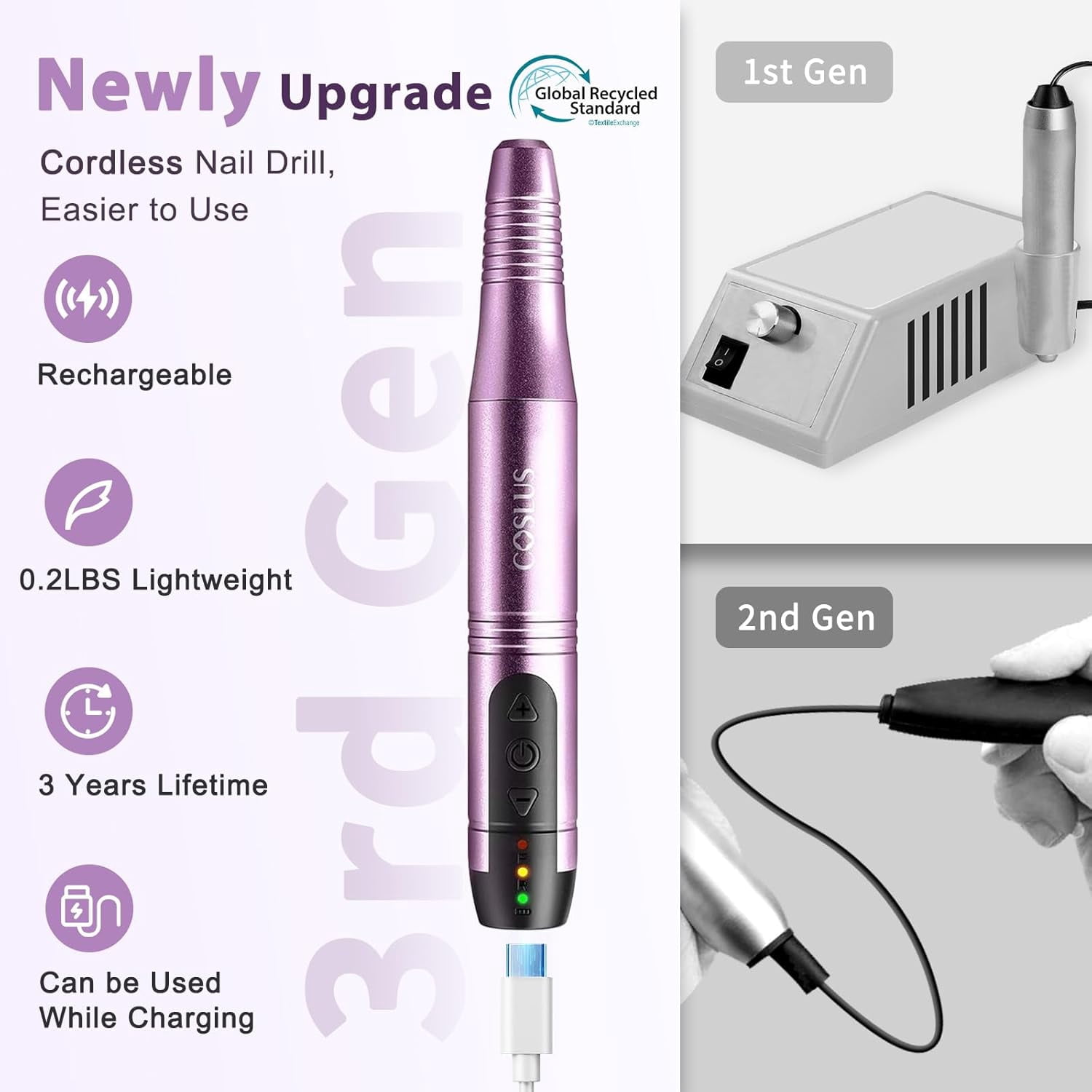 C20 Cordless Nail Drill Electric File: Professional for Acrylic Gel Dip Powder Nails Portable Nail Drill Machine Kit for Manicure Pedicure Nail Set with Everything Rechargeable Lightweight