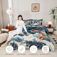thumbnail image 3 of Castle Fairy Traditional Koi Carp King Size Comforter Sets 3pcs,Foamy Blue Wave Oriental Graphic Comforters King Size,Orange Deep,Reversible,1 Comforter and 2 Pillowcases, 3 of 6