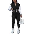 thumbnail image 1 of Mujeres Entrenamiento 2 Piezas Trajes Botón Abajo Color Bloque Patchwork Chaquetas Bodycon Pantalones Largos Chándal, 1 of 1