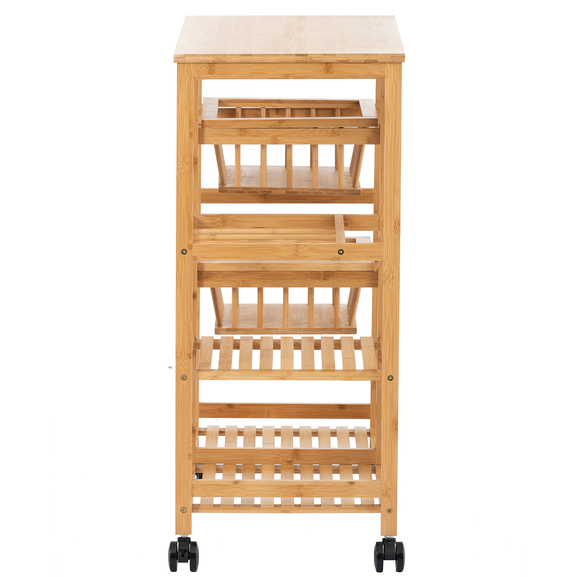 Kadyn Bamboo Serving Bar Wine Cart, Home Serving Cart with Wheels, Kitchen Removable Storage Cart, Natural