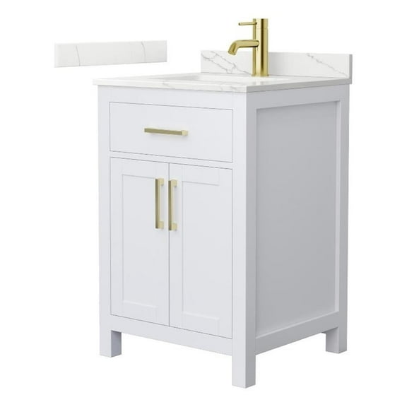 Beckett 24" White Single Vanity & Giotto Quartz Top (1-Hole) & Gold Trim