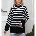 thumbnail image 3 of Women Sweater Women Sweater High Neck Long Sleeves Strip Pattern Loose Fit Knit Pullover Knitwear For Winter Fall ANGGREK Otros, 3 of 7