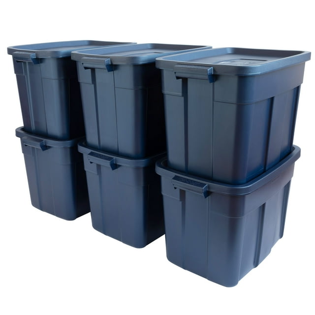 Rubbermaid 18 Gallon Stackable Storage Container, Dark Indigo Metallic, 6 Pack