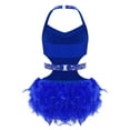 thumbnail image 2 of TTAO Big Girls Latin Jazz Tulle Skirted Leotard Feather Tutu Dress Gymnastics Dance Outfit Sequins Camisole Royal Blue 12, 2 of 7