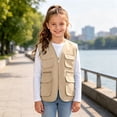 thumbnail image 5 of Kakishop Kids Boys Utility Vest Multi Pocket Zip Up Sleeveless Waistcoat Lightweight Breathable Cargo Vest (Khaki,9-11 Years), 5 of 7