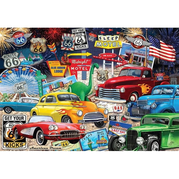 Crown Point Graphics Route 66 Vintage Cars and Trucks Puzzle, 1000 Piece Jigsaw Puzzle