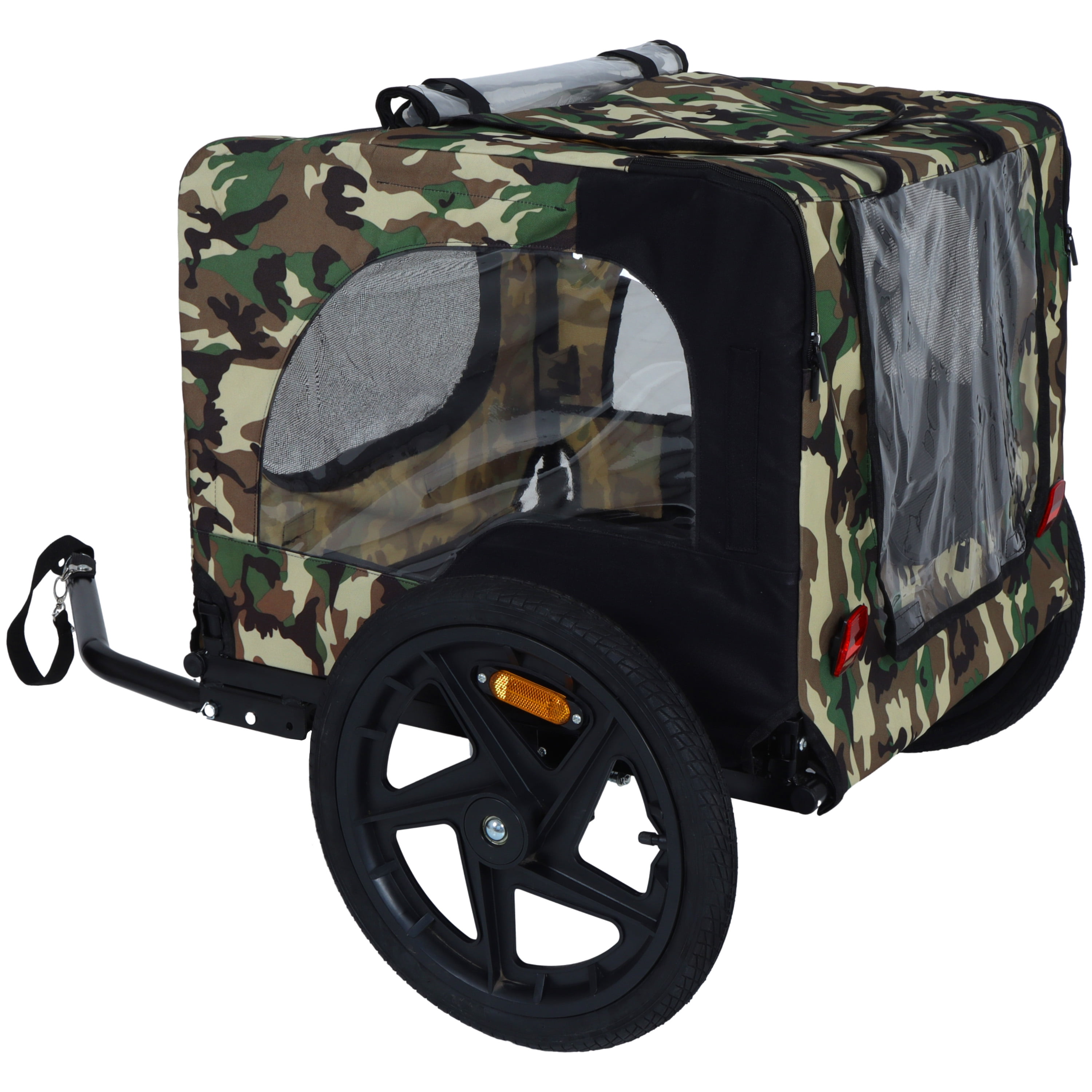 Foldable Pet Bike Trailer for Small & Medium Pets, Heavy-Duty Steel Frame Bicycle Dog Cart with 16" Inflatable Wheels, Waterproof Fabric, Ventilated Mesh & Internal Safety Leash