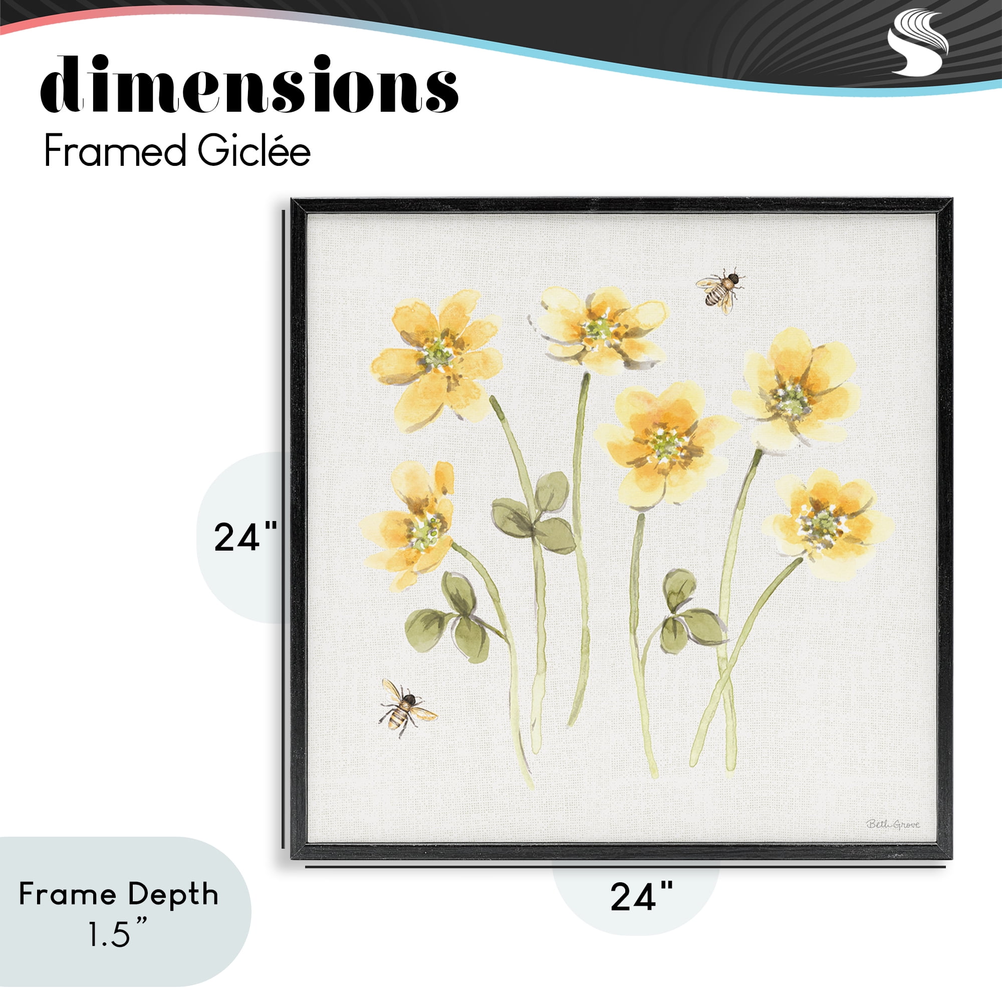 Stupell Industries Sweet Honey Wildflowers Black Framed Giclee Art, design by Beth Grove