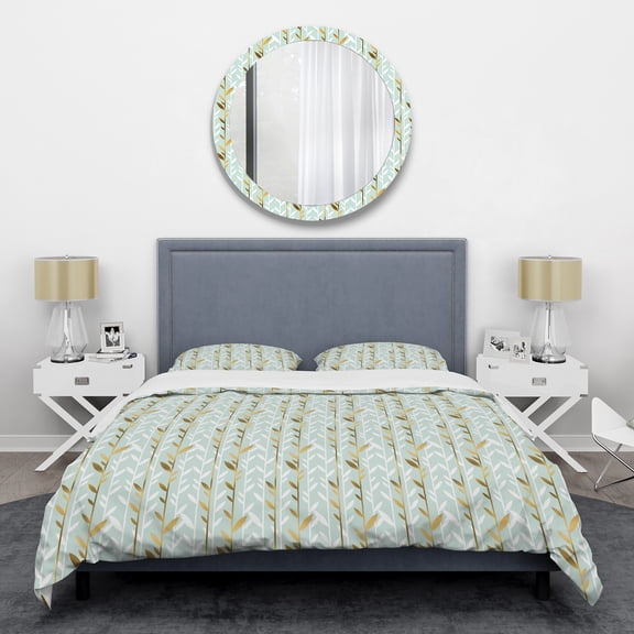 Designart 'Golden Foliage I' Mid-Century Modern Duvet Cover Set