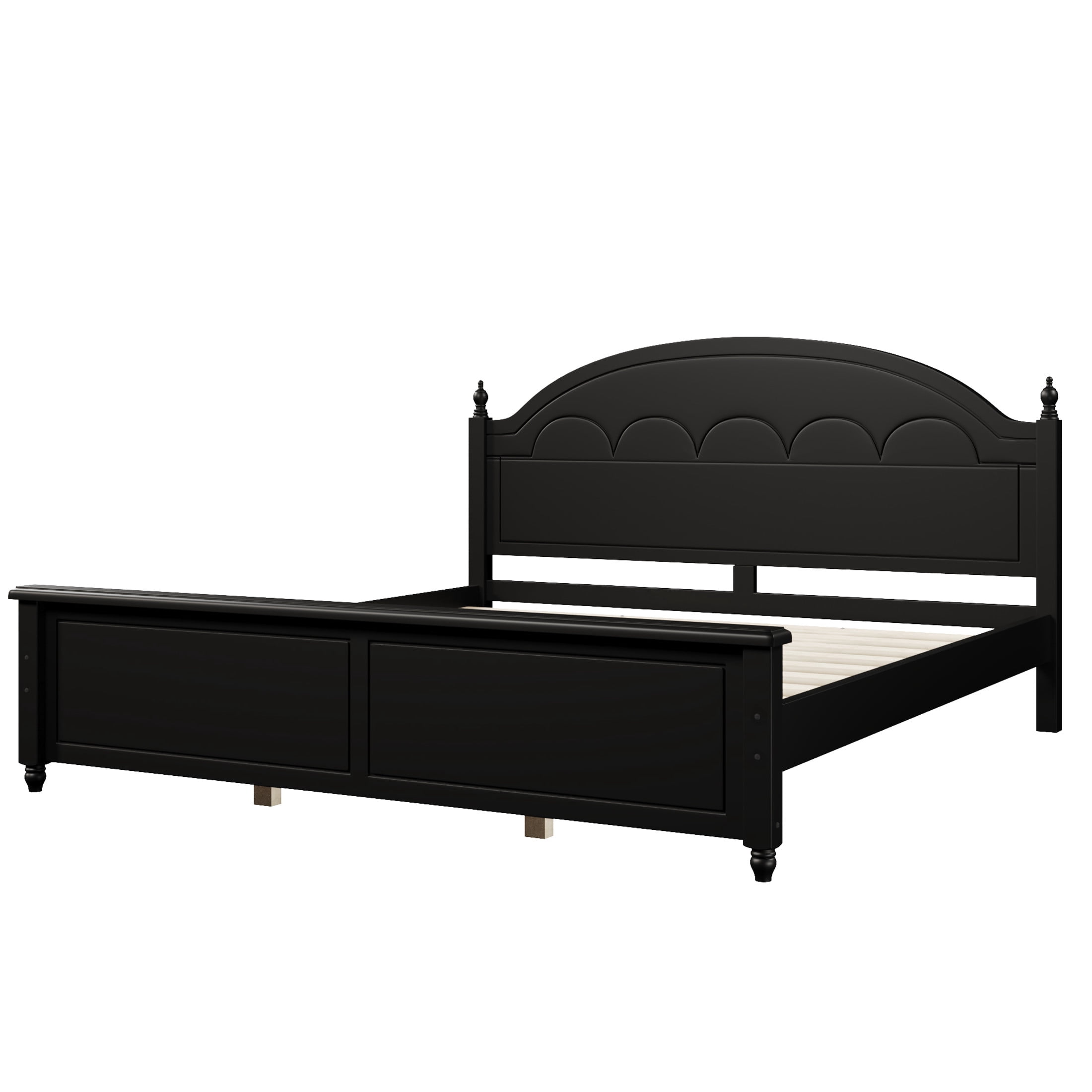 Noble House Alver Queen Size Wooden Bed Frame with Classic Arched Headboard, Modern Timeless Design, Black