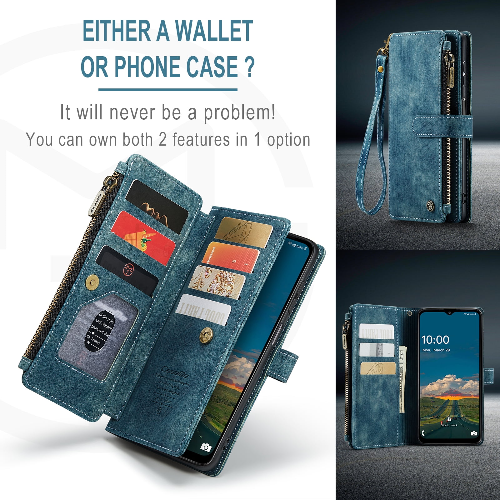 Dteck Wallet Case for Samsung Galaxy S24 Plus,Magnetic Retro Leather Case Flip Folio Zipper Purse with Card Holder Slot Kickstand Shockproof Phone Cover for Samsung Galaxy S24 Plus 5G,Blue