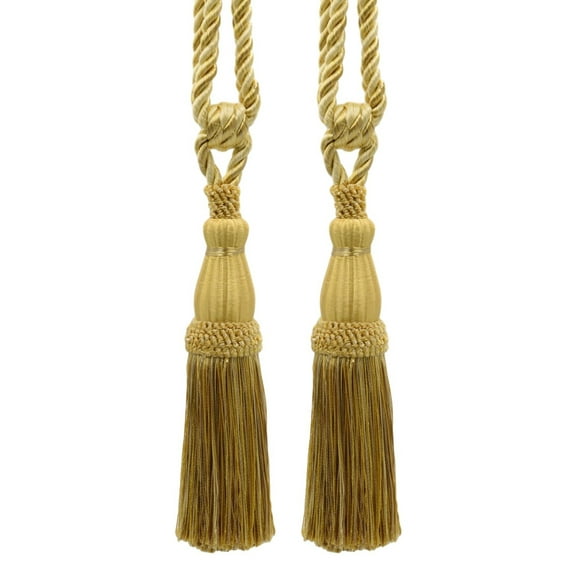 DECOPRO Elegant Lustrous Curtain Tassel Tieback, Tassel Length 8 1/2" (21.5cm), Spread 30" (76cm) # TBC085, Honey Gold #PR07 (Light Gold, Yellow Gold, Light Beige) Set of 2