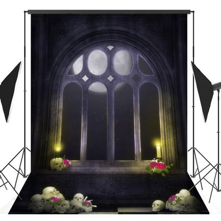 Image of MOHome 5x7ft Halloween Horror Nights Skeleton Fantasy Castle Costume Party Masquerade Series Photo Backdrops Studio Background Studio Props