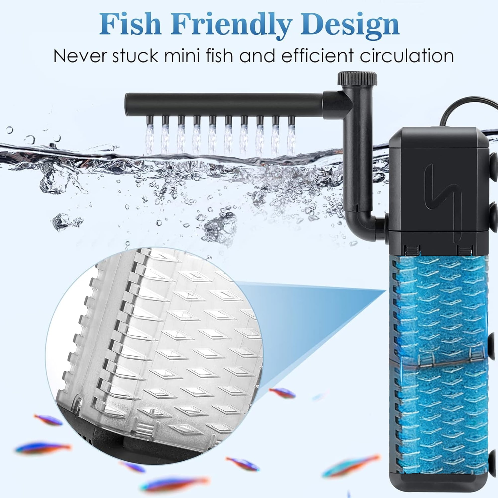 Aquarium Filter for 30-70 Gallons, Fish Tank Filter with Filtration, Oxygenation, Circulation, Adjustable WaterFlow, Submersible Fish Tank Filters with Circulation System for Fresh/Saltwater Tank