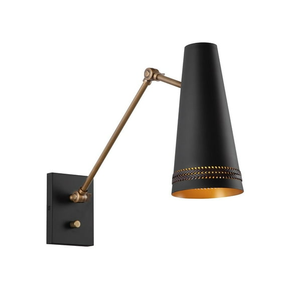 Alora Lighting Wv342105 Brickell 12" Tall Wall Sconce - Matte Black / Hazelnut Leather