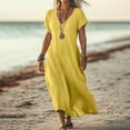 thumbnail image 2 of Meichang Summer Dresses for Women 2025 Casual Cotton Linen Maxi Dress V Neck Short Sleeve Beach Dresses Swing Flowy Loose Fit Plus Size Dresses, 2 of 7