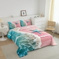 thumbnail image 3 of Erosebridal Girly Pink Beach Bedding Sets with Comforter, Starfish Ocean Wave Duvet Insert, Summer Holiday Room Decor, Reversible 2pcs, 3 of 7
