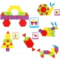 thumbnail image 3 of Set of 155 Wooden Pattern Blocks Geometric Manipulative Shape Puzzle Kindergarten Graphical Classic Educational Montessori Tangram Toys for Kids Gift with 24 Pcs Design Cards, 3 of 7