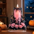 thumbnail image 4 of Diceymbol Halloween Candle Desktop Decoration Flat Ornament, 7.87 in Acrylic Figurine with Pink Roses and Bats, 4 of 6